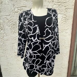 TanJay Black & White Open Top Blouse 3/4 Sleeve